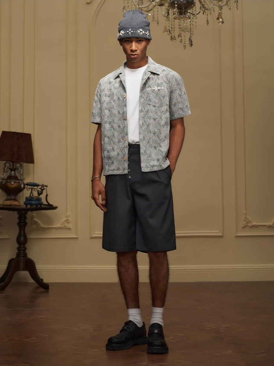 YADcrew 3D Stitch Plaid Short Sleeve Shirt