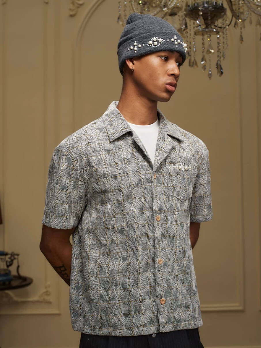 YADcrew 3D Stitch Plaid Short Sleeve Shirt