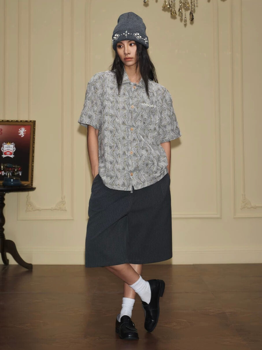 YADcrew 3D Stitch Plaid Short Sleeve Shirt
