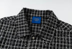 YADcrew Plaid Rhinestone Cascade Flower Button Short Sleeve Shirt