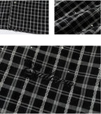 YADcrew Plaid Rhinestone Cascade Flower Button Short Sleeve Shirt