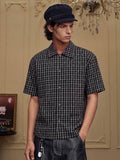 YADcrew Plaid Rhinestone Cascade Flower Button Short Sleeve Shirt