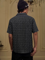 YADcrew Plaid Rhinestone Cascade Flower Button Short Sleeve Shirt