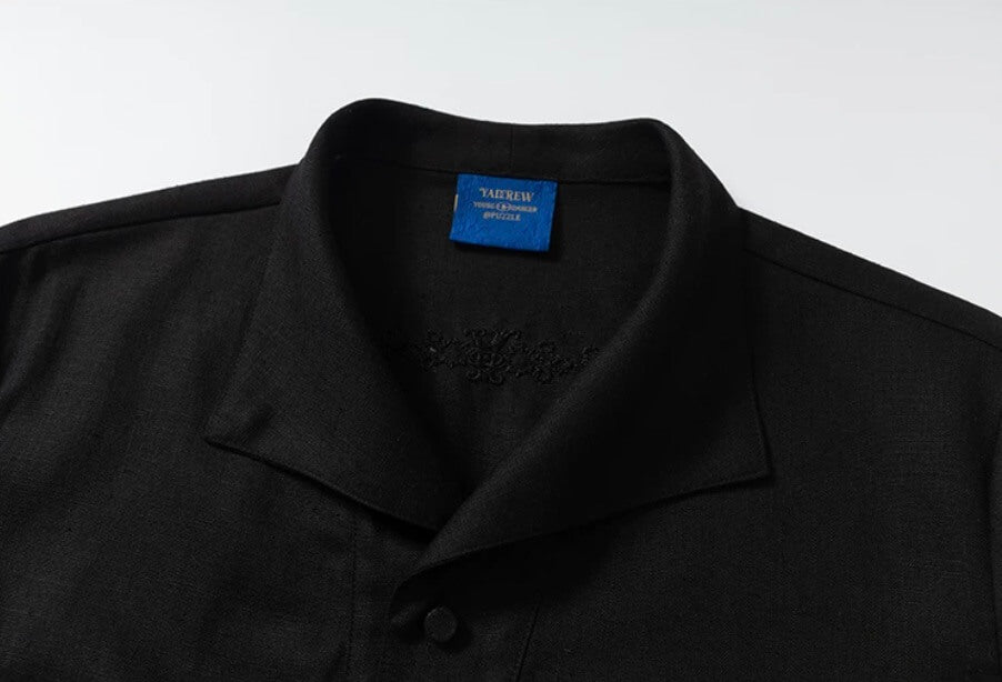 YADcrew Linen Blend Embroidered Short Sleeve Shirt