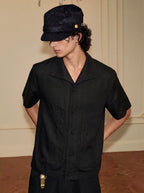 YADcrew Linen Blend Embroidered Short Sleeve Shirt
