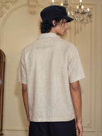 YADcrew Linen Blend Embroidered Short Sleeve Shirt