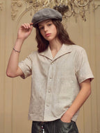 YADcrew Linen Blend Embroidered Short Sleeve Shirt