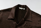 YADcrew Satin Embroidered Cuban Collar Short Sleeve Shirt