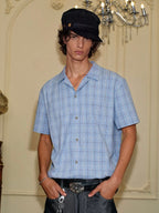 YADcrew All Over Rhinestone Plaid Short Sleeve Shirt