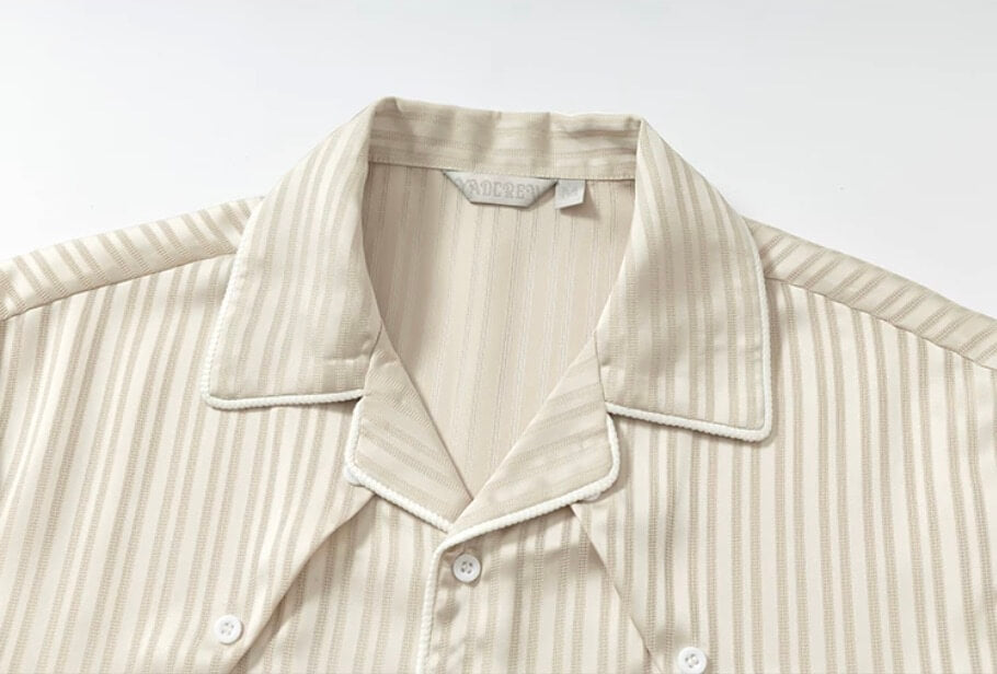 YADcrew Shiny Satin Striped Short Sleeve Shirt