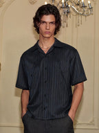 YADcrew Shiny Satin Striped Short Sleeve Shirt