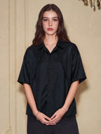 YADcrew Shiny Satin Striped Short Sleeve Shirt