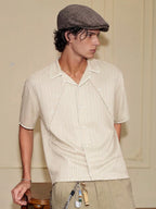 YADcrew Shiny Satin Striped Short Sleeve Shirt