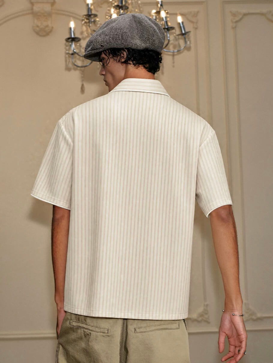 YADcrew Shiny Satin Striped Short Sleeve Shirt