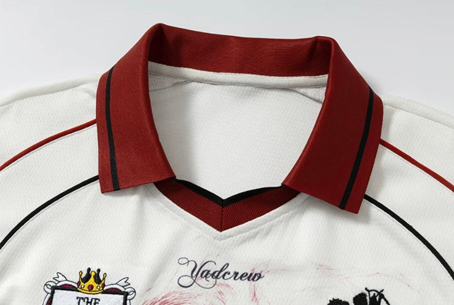 YADcrew Rhinestone Embroidered Patch Horse Print Mesh Polo Jersey