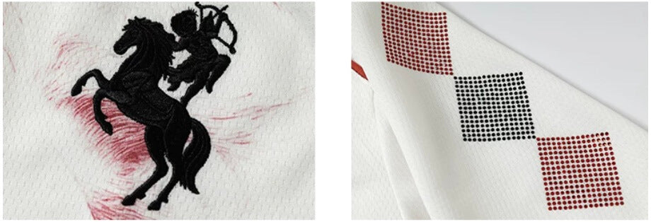 YADcrew Rhinestone Embroidered Patch Horse Print Mesh Polo Jersey