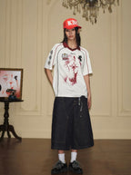 YADcrew Rhinestone Embroidered Patch Horse Print Mesh Polo Jersey