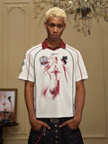 YADcrew Rhinestone Embroidered Patch Horse Print Mesh Polo Jersey