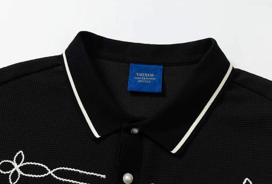 YADcrew Braid Embroidered Waffle Polo Shirt