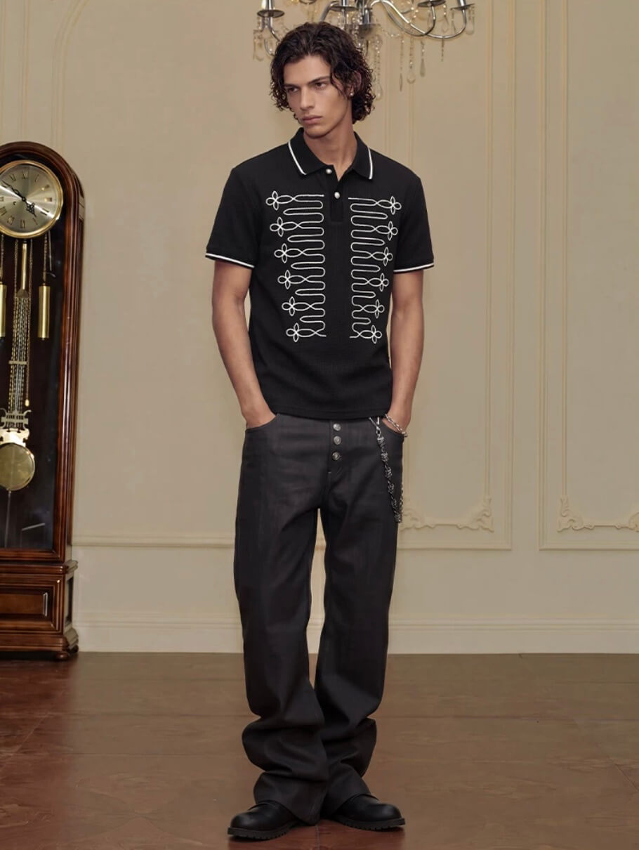 YADcrew Braid Embroidered Waffle Polo Shirt