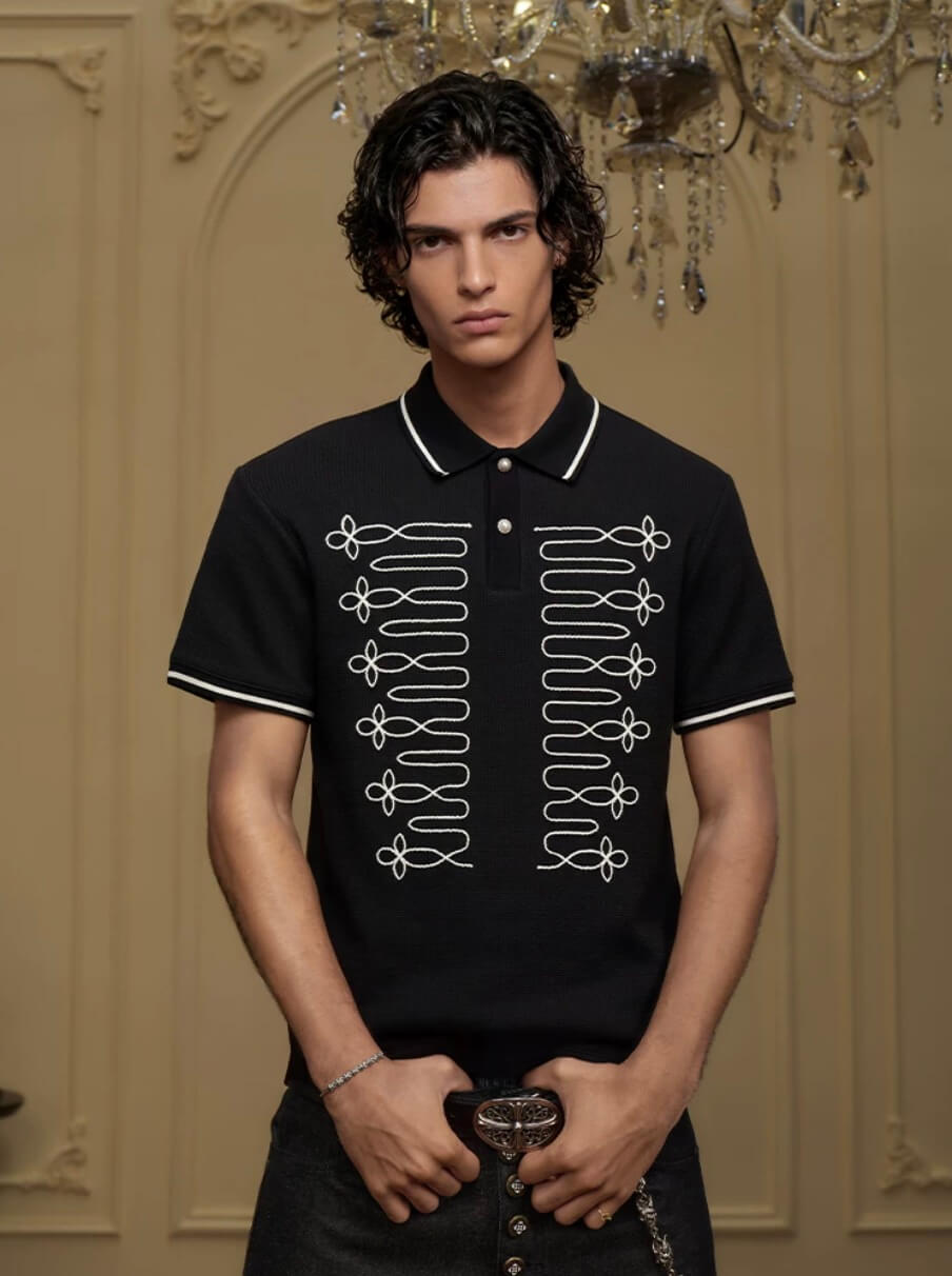 YADcrew Braid Embroidered Waffle Polo Shirt