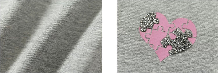 YADcrew Heart Puzzle Logo Print Rhinestone Tee