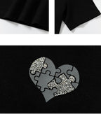 YADcrew Heart Puzzle Logo Print Rhinestone Tee