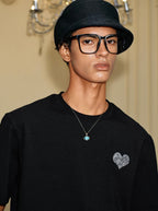 YADcrew Heart Puzzle Logo Print Rhinestone Tee