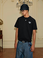 YADcrew Heart Puzzle Logo Print Rhinestone Tee