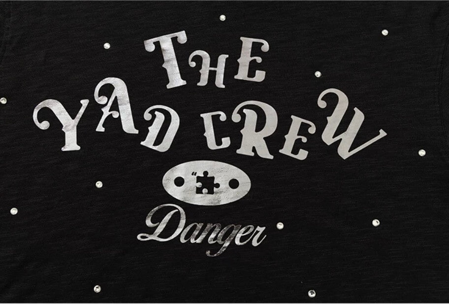 YADcrew Silver Logo Print All Over Rhinestone Tee