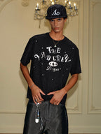 YADcrew Silver Logo Print All Over Rhinestone Tee