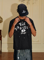 YADcrew Silver Logo Print All Over Rhinestone Tee