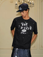 YADcrew Silver Logo Print All Over Rhinestone Tee