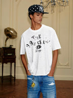 YADcrew Silver Logo Print All Over Rhinestone Tee