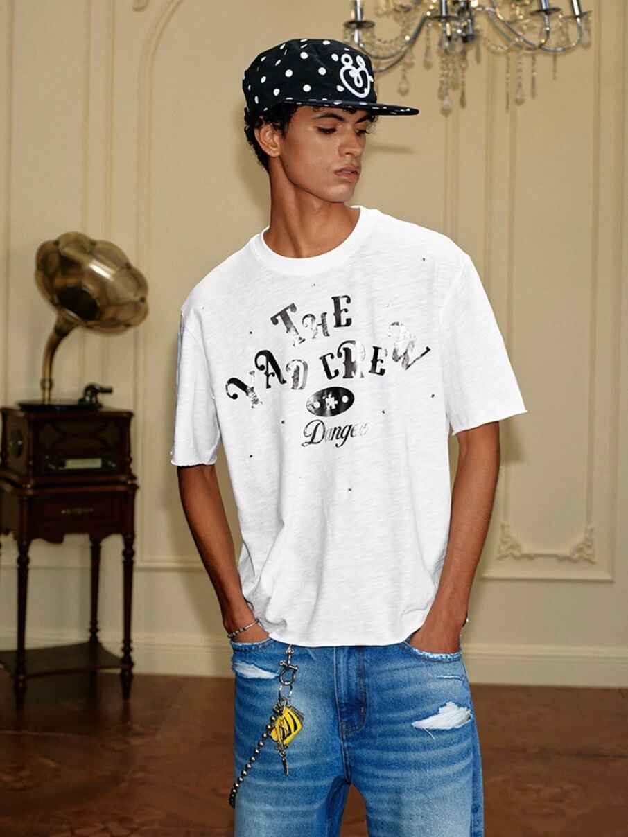 YADcrew Silver Logo Print All Over Rhinestone Tee
