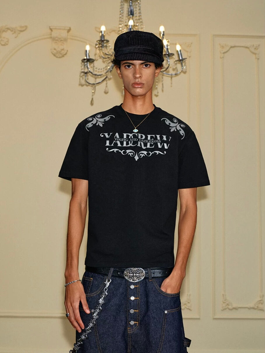 YADcrew Baroque Raised Logo Print Tee
