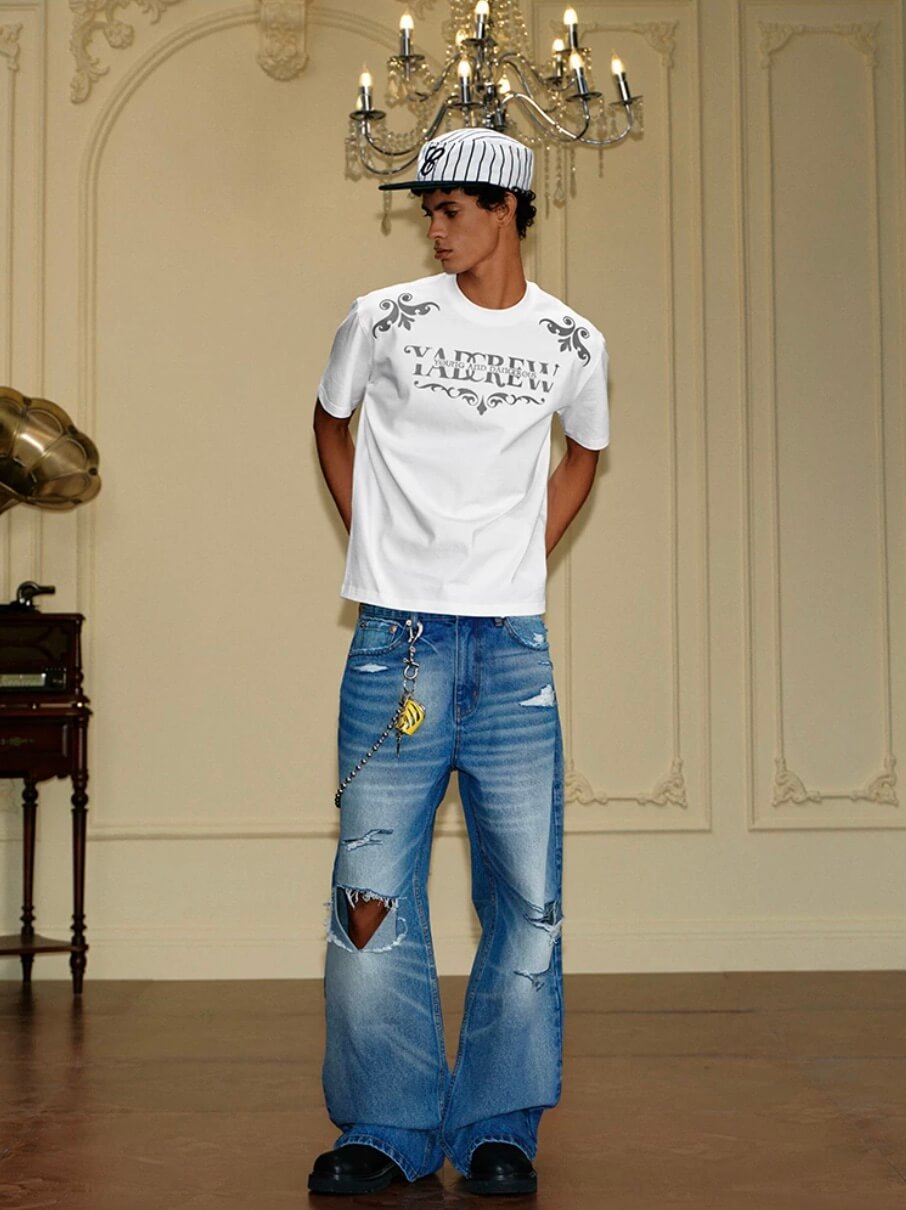 YADcrew Baroque Raised Logo Print Tee