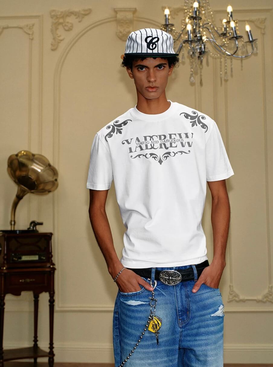 YADcrew Baroque Raised Logo Print Tee