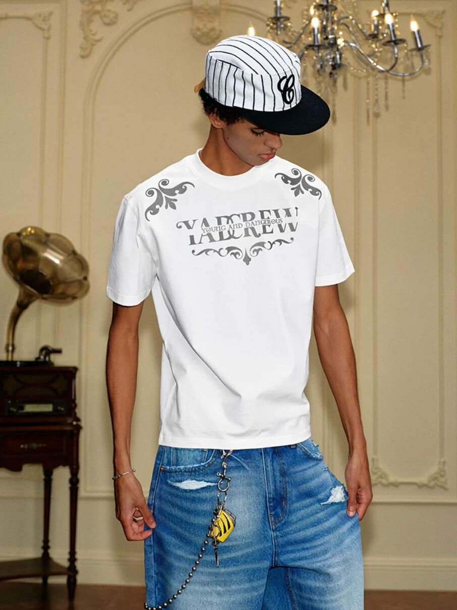 YADcrew Baroque Raised Logo Print Tee