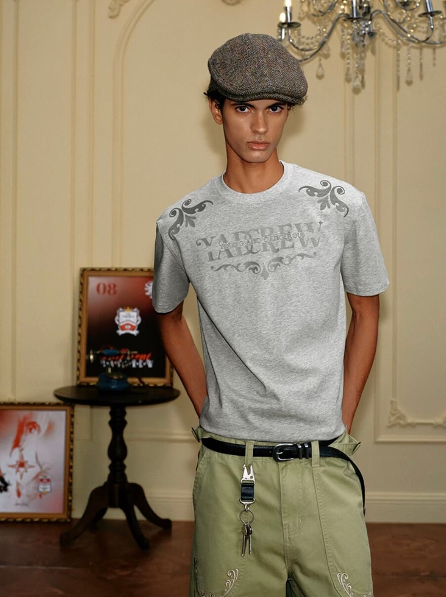 YADcrew Baroque Raised Logo Print Tee