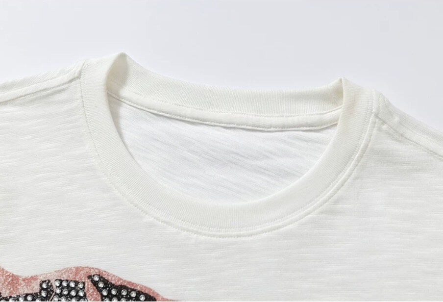 YADcrew Vintage Lion DTG Print Rhinestone Tee