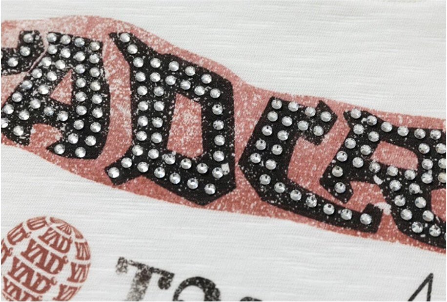 YADcrew Vintage Lion DTG Print Rhinestone Tee