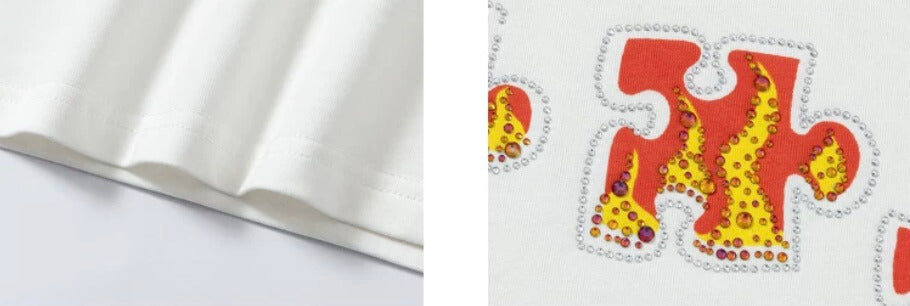 YADcrew Puzzle Piece Flame Rhinestone Tee