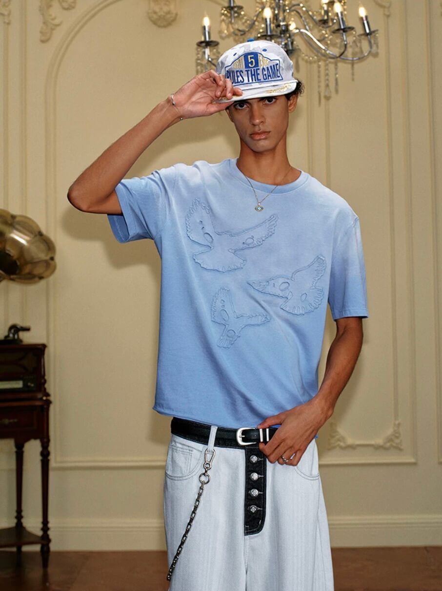 YADcrew Peace Dove Patch Distressed Washed Tee