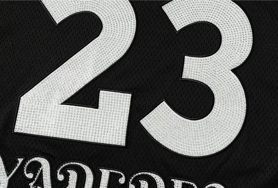 YADcrew Rhinestone Digital Checkered Numbering Mesh Tee