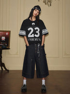 YADcrew Rhinestone Digital Checkered Numbering Mesh Tee
