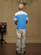 YADcrew Rhinestone Digital Checkered Numbering Mesh Tee