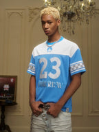 YADcrew Rhinestone Digital Checkered Numbering Mesh Tee