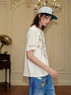 YADcrew Pearl Studded Star Spider Web Print Tee