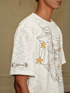 YADcrew Pearl Studded Star Spider Web Print Tee